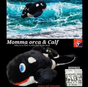1995 Fable Toy Corp - The Orca Momma And Baby Back Orca Plush Combo Whale Set
